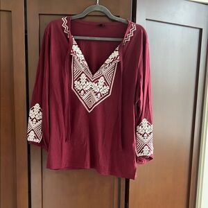 J. Crew Red Embroidered Relaxed Blouse
